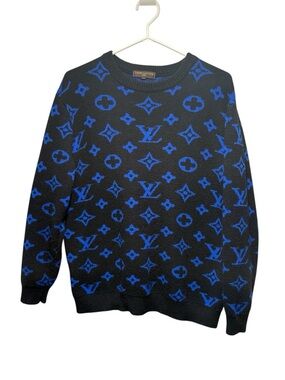 Louis Vuitton Black with Blue Monogram Crewneck Sweater